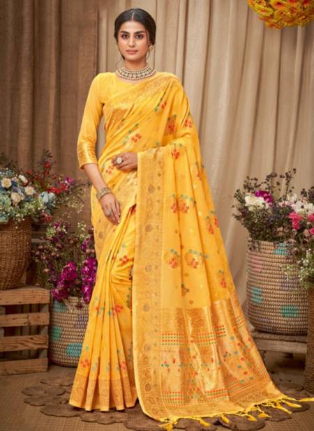 Yellow Colour SANGAM FASHION QUEEN Fancy New Exclsuive Wear Cotton Designer Saree Collection 4020